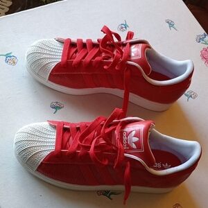 Adidas Superstar Perforated Red and White Shell Toe Sneakers Size 11.5